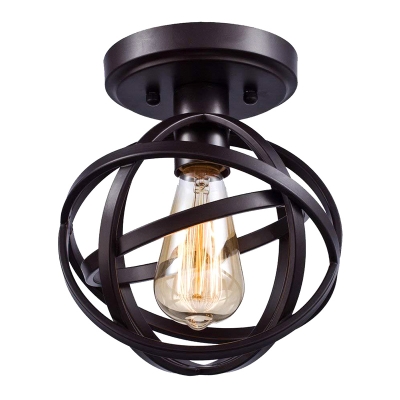Industrial Style Ceiling Light with 1 Light Basket Metal Shade Metal Ceiling Mount Semi Flush for Living Room