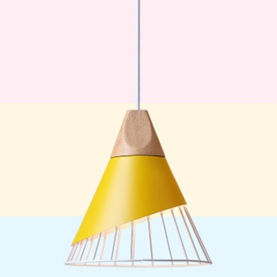 Kid Bedroom Badminton Shape Ceiling Pendant with Metal and Wood Shade 1 Light Nordic 10 Inchs Wide Hanging Light