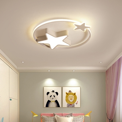 LED Bedroom Ceiling Mounted Fixture Cartoon Flush Light with Double Star Acrylic Shade