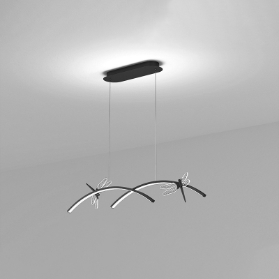 Metal 2-Curve Shaped Hanging Island Light Simple Style LED Ceiling Suspension Lamp with Dragonfly