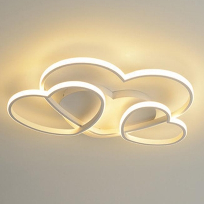 Metal 3-Light Semi-Flushmount Light Kids Stacked Heart Frame LED Semi Flush Light for Bedroom