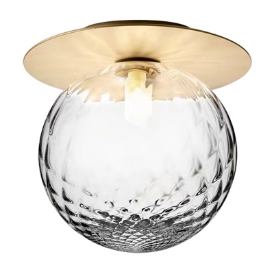 Minimalist Ball Glass Ceiling Lamp 5.5 Inchs Wide Single-Bulb with Round Canopy in Gold