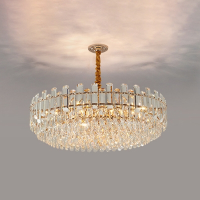 Modern Chic Round Hanging Lamp Clear Crystal Decorative Suspension Light in Rose Gold