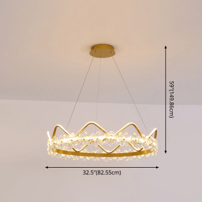 Modern Crown Pendant Lamp for Girl's Bedroom Hanging Light with Crystal Flower