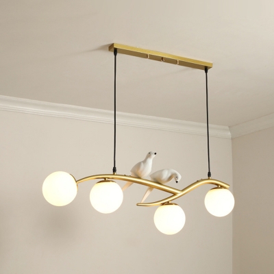 Cylinder Dining Room Suspension Light Glass Postmodern Island Lamp with Bird and Branch Decor