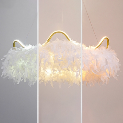 White Feather Crown Chandelier Pendant Nordic Ceiling Suspension Lamp for Girls Bedroom