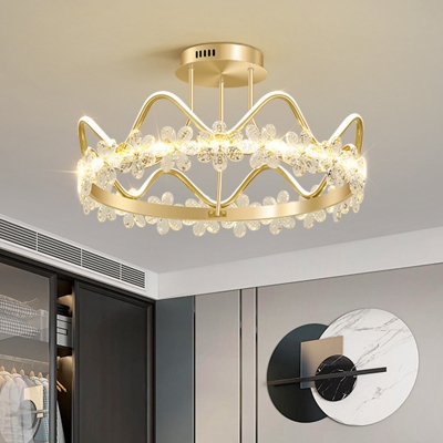 1 LED Light Contemporary Ceiling Light Crystal Circle Shade Metal Ceiling Mount Semi Flush for Living Room