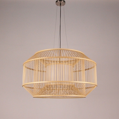 1 Light Simplicity Asian Pendant Bamboo Lantern Shade Circle Metal Ceiling Mount Single Pendant for Tearoom