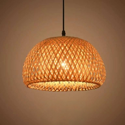 Bamboo Dome Shade Ceiling Light Nordic Style 1 Bulb Hanging Lamp for Restaurant in Wood