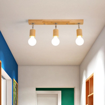 Bare Bulb Modern Ceiling Light Wooden Ceiling Mount Semi Flush Ceiling Fixture for Hallway