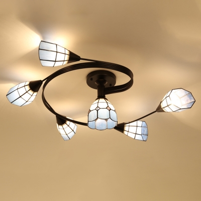 Bell Glass Shade Tifanny Ceiling Light Circle Metal Ceiling Mount Flush Mount Ceiling Light for Living Room