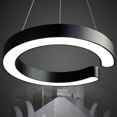 Black Metal Minimalist Meeting Room Pendant C-Shaped LED 1-Light Hanging Lamp