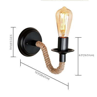 Black Single Light Wall Light Bare Bulb Edison LED 6.5 Inchs Height Wall Sconce with Rope