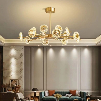 Brass Metal Modern Suspension Lighting Round Crystal Shade LED Chandelier for Living Room