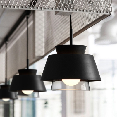 Clear Inner Glass Shade Pendant Nordic Dining Room Barrel Metal 1-Bulb Hanging Lamp