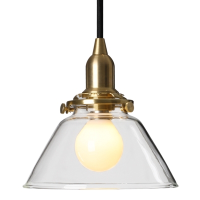 Cone Shade Bedside Hanging Light Cream Globe 1 Light Brass Ceiling Pendant Lamp with Clear Glass Shade