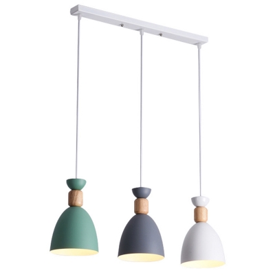 Dome Aluminum Shade Pendant Nordic Kitchen Green-Grey-White 3-Head Hanging Lamp with Canopy