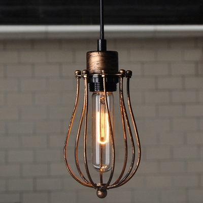 Industrial Kitchen Iron Cage Pendant Simple Design 1-Bulb Hanging Lamp