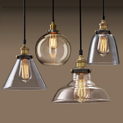 Industrial Style Mini Lighting Pendant 1 Light Transparent Glass Shade Bedroom Hanging Light in Brass