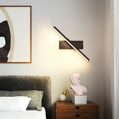 Iron Minimalist Bedroom Wall Lamp Black Linear LED 1-Light Wall Sconce