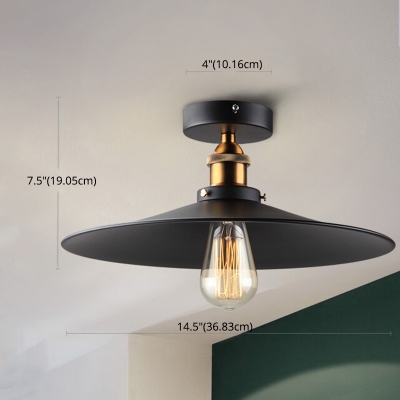 Metal Black Semi Flush Light Industrial 1-Bulb Ceiling Fixture