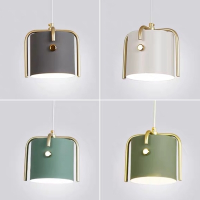 Metal Clip Nordic Dining Room Pendant Cylinder Shade Macaron Colour 1-Head Hanging Lamp