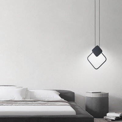 Metal Frame Minimalist Living Room Pendant Black LED 1-Light Hanging Lamp