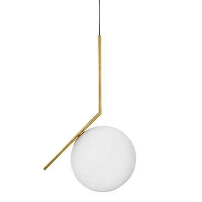 Milk-White Ball Glass Shade Pendant Modern Living Room Round Canopy 1-Head Hanging Lamp