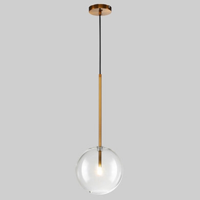 Modern Living Room Gold Metal Rod Pendant Clear Glass Ball Shade 1-Head Hanging Lamp