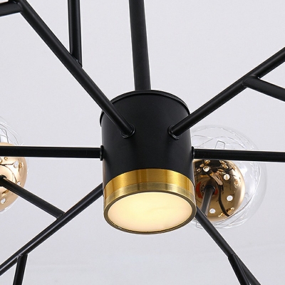 Modern Radial Hanging Chandelier Light Glass Globe Shade Metal Ceiling Chandelier in Black for Bedroom