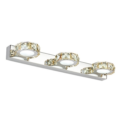 Modern Stainless Steel Vanity Mirror Light Bathroom Silver Vanity Sconce Lights with Crystal Shade