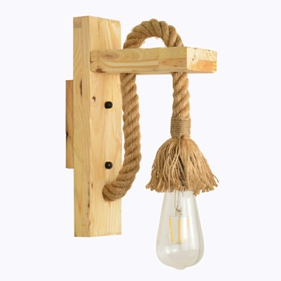 Natural Fiber Rope Wall Light Kit 1 Head 12 Inchs Height Cottage Wall Mount Lamp with Wood Backplate