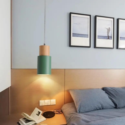 Nordic Style Pendant Light Single Head 4 Inchs Wide Metal & Wood Hanging Lamp for Hallway