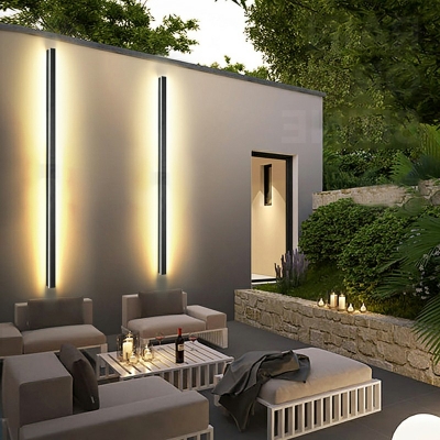 Outdoors Black Bar Shaped Flush Wall Sconce Simplicity LED Metal Wall Lighting in Warm Light