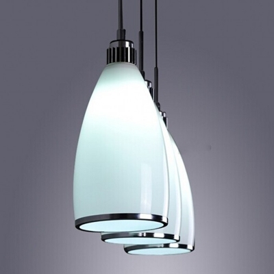 White Glass Bell Pendulum Light Nordic 3-Light White Ceiling Pendant in Chrome for Dining Room
