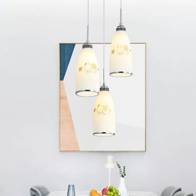 White Glass Bottle Pendant Modern Dining Room Metal Canopy 3-Head Suspension Lighting