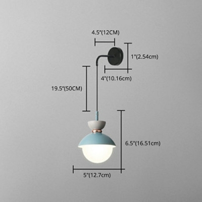 White Glass Globe 1-Head Wall Lamp Macaron Nordic Metal Arm Suspension Wall Sconce