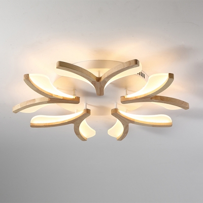 Wooden Fish Design Semi Flush Light Modernism 27.5 Inchs Wide LED Ceiling Light in Beige