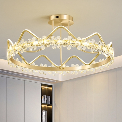 1 LED Light Contemporary Ceiling Light Crystal Circle Shade Metal Ceiling Mount Semi Flush for Living Room