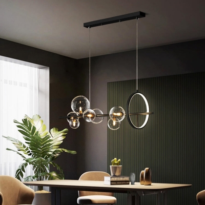 10 Lights Modern Hanging Fixture Glass Globe Shade Metal Ceiling Mount Billiard Light for Living Room