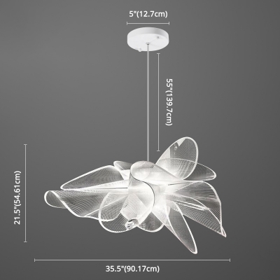 Artistic Living Room White Suspension Lighting Flower Design Clear Shade Acrylic LED 1-Light Chandelier