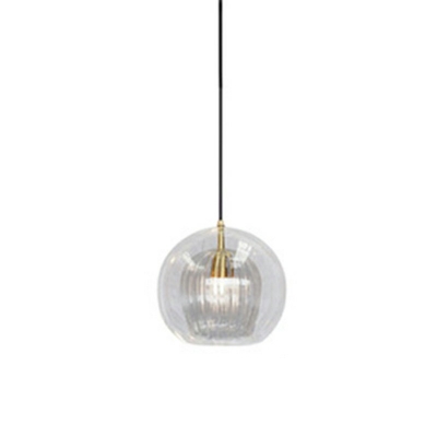 Ball Shaped Hanging Light Modern Simplicity Electroplated Lighting Fixture for Bedroom with Double Clear Glass Shade