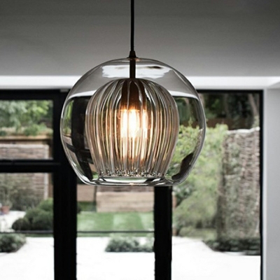 Ball Shaped Hanging Light Modern Simplicity Electroplated Lighting Fixture for Bedroom with Double Clear Glass Shade