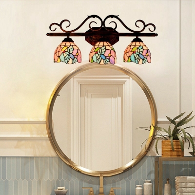 Bathroom Tiffany Dome Wall Light Sconce Multi-Color 3 Lights Metal Wall Mounted Mirror Front with Glass Shade
