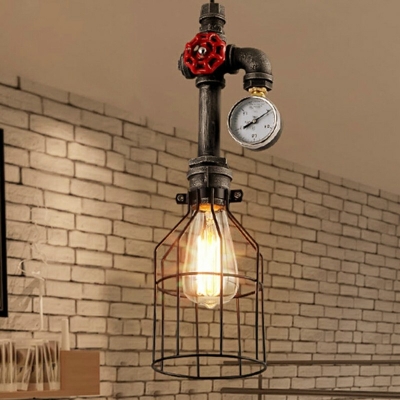 Bottle Shape Design Iron Pendant Light 1 Bulb Dining Room Hanging Pendant with Red Valve and Pipe Socket