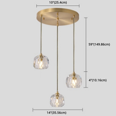 Carved Crystal Shaped Pendant Lighting Modern 1-Light Restaurant Hanging Lamp in Gold