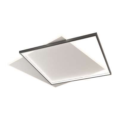Double Square LED Flush Mount Lighting 21 Inchs Long Acrylic Simplicity Flush Mount Ceiling Light in Black and White