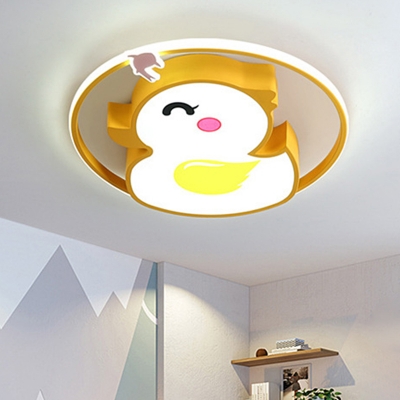Duck Bedroom Close To Ceiling Light Cartoon Acrylic Ceiling Mounted Light LED in Yellow