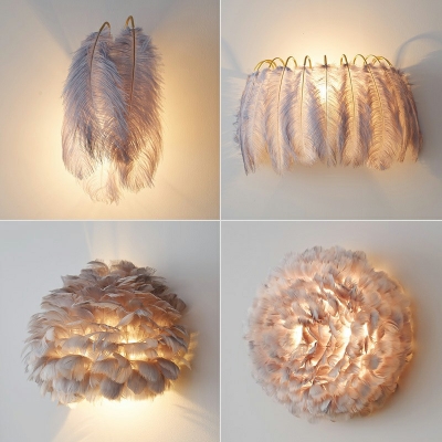 Feather Wall Sconce Modern Stylish Fur 1 Bulb 12 Inchs Height Living Room Wall Mounted Fixture