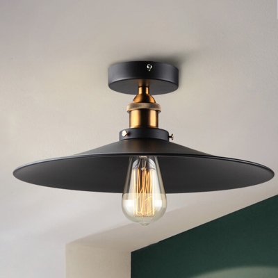 Metal Black Semi Flush Light Industrial 1-Bulb Ceiling Fixture